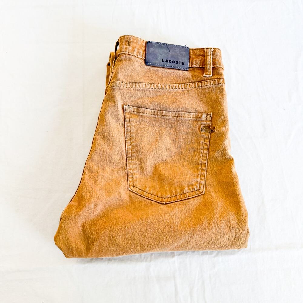 Lacoste Tan Brown Slim Straight Colored Denim Jeans Zip Fly Size 30